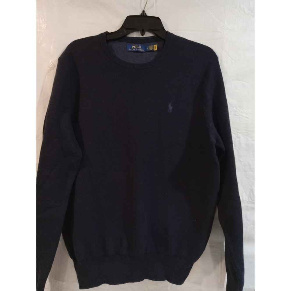 Polo Ralph Lauren Mens Navy Blue Textured Knit Crewneck Sweater Size M Pony Logo
